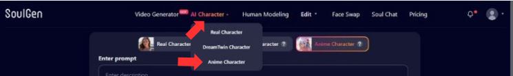 Step 1 - Open AI Character and choose “Anime Character”