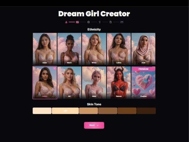 Step 2 Pick ethnicity + skin tone