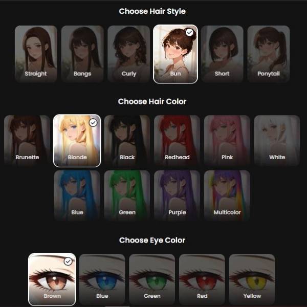 Step 3 Hair Style, Hair Color & Eye Color