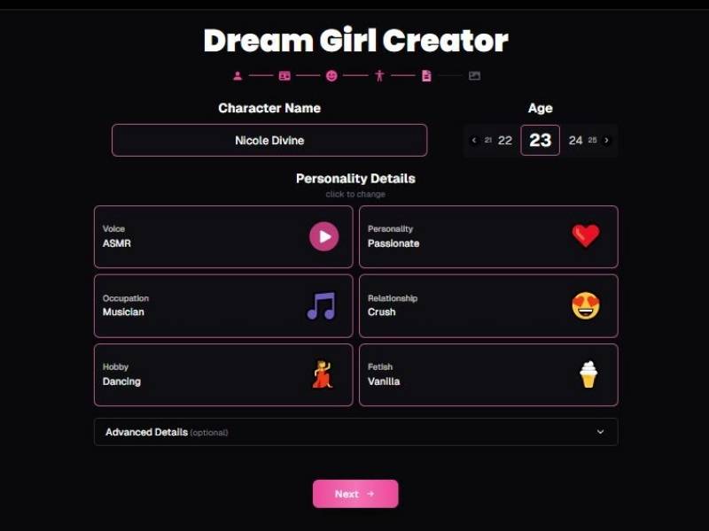 Step 5 Name, age, and personality details